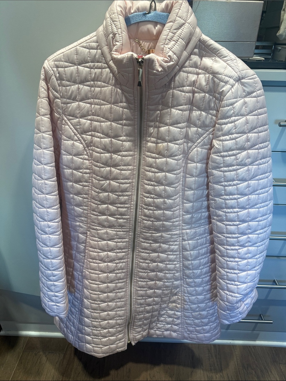 kate spade Light Pink Quilted Puffer Jacket with Stand Collar